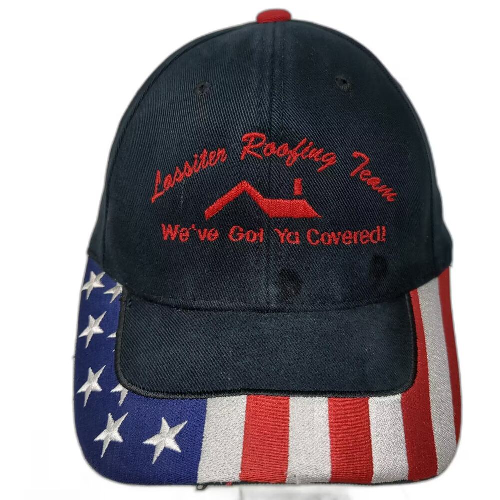 Magic Headwear Baseball Cap Black Red Flag Brim Strapback Roofing Logo Hat OS